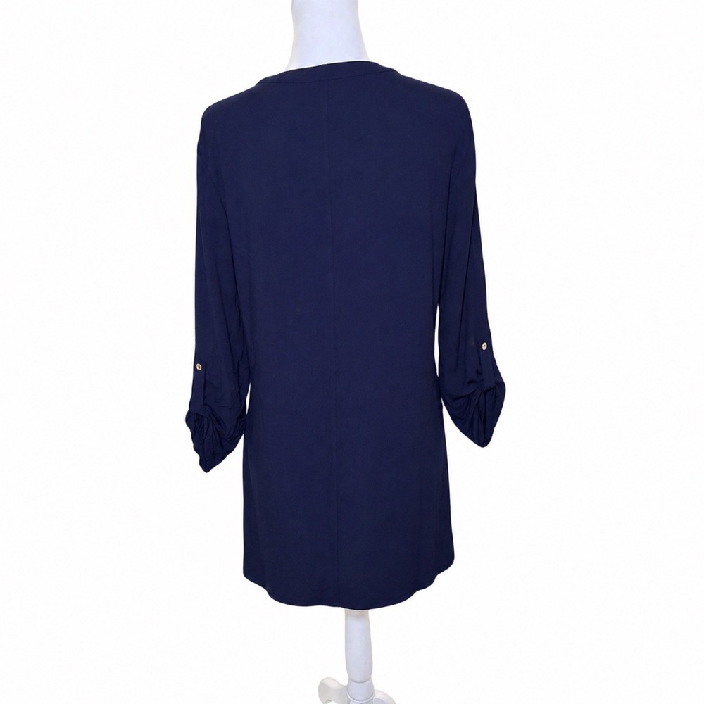 Faded Glory Womens XL Blue Sapphire Rayon Tunic Dress Zip‎ Front Roll Tab - Picture 4 of 6